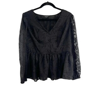 Torrid Black Lace Semi Sheer Long Sleeve Peplum Blouse Women's Plus Size 0X